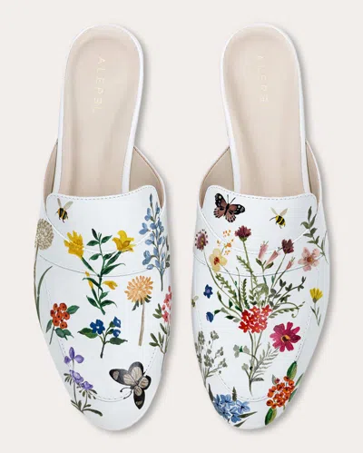 Alepel Women's Pressed Flowers Mule In White