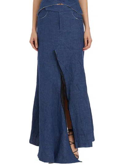Alessandra Marchi Gonna Lunga In Lino In Blue