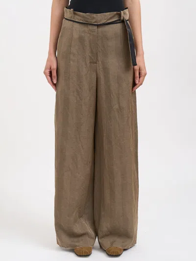 Alessandra Marchi Wide Leg Pants With Belt In Brown
