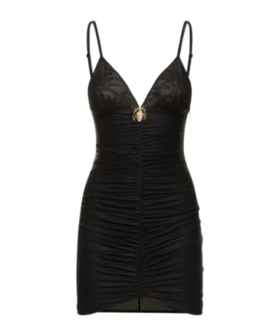 Alessandra Rich A Lace Plain Knit Suspender Dress