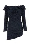 Alessandra Rich Blue Silk Minidress With White Polka Dots