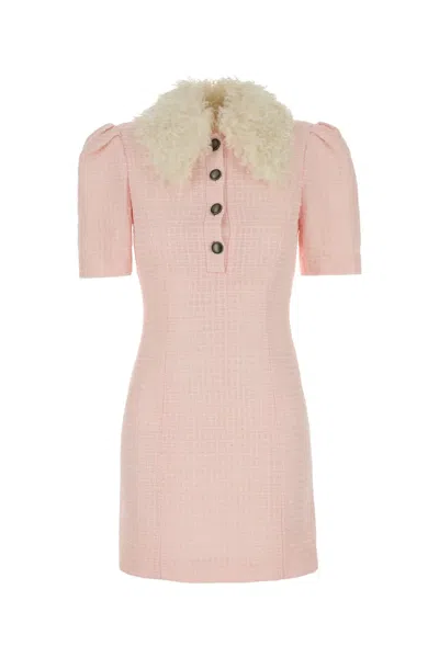 Alessandra Rich Shearling-collar Ribbed Knit Dress In Pink