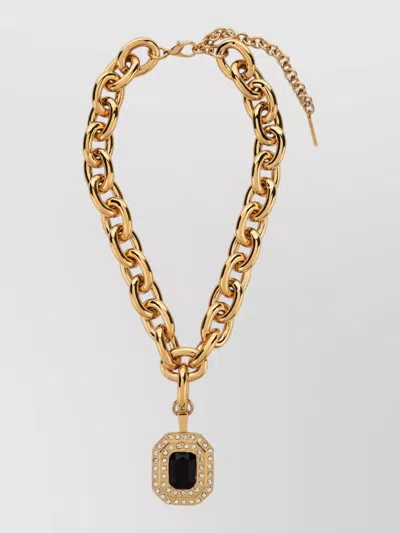 Alessandra Rich Adjustable Necklace Chunky Chain Stone Pendant In Gold