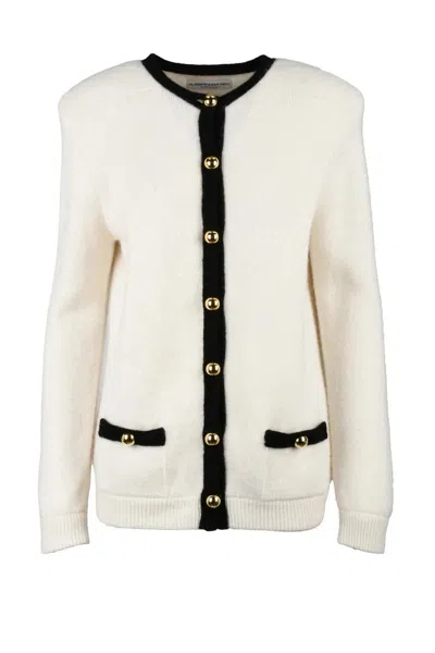 Alessandra Rich Alpaca Cardigan Jewel Buttons - White/black