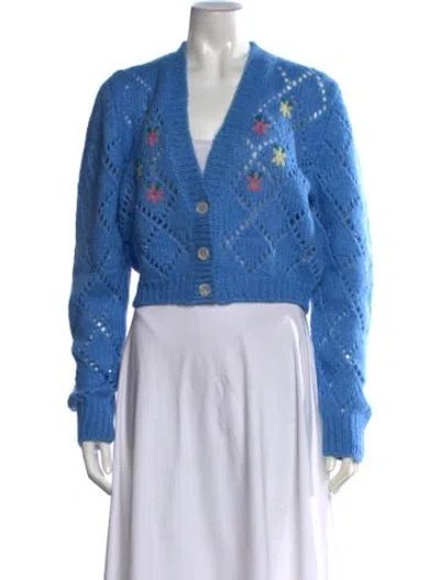 Pre-owned Alessandra Rich Alpaca Floral Print Sweater In Blue