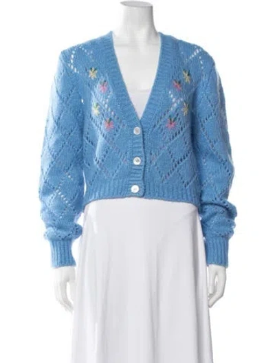 Pre-owned Alessandra Rich Alpaca Floral Print Sweater In Blue