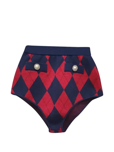 Pre-owned Alessandra Rich Argyle Knit Shorts In Blue