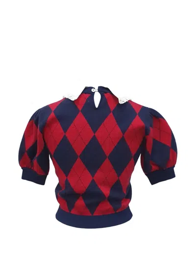 Pre-owned Alessandra Rich Argyle Lace-collar Top In Red