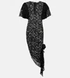 Alessandra Rich Asymmetric Lace Midi Dress In Black
