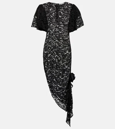 Alessandra Rich Asymmetric Lace Midi Dress In Black