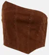 Alessandra Rich Asymmetrical Strapless Suede Top In Light Brown