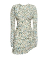 Alessandra Rich Draped Mini Dress With Floral Pattern In Blue