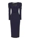 Alessandra Rich Crepe Dress With Belt And Shoulder Pads In Blue