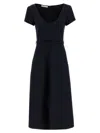 Alessandra Rich Light Wool Midi Dress With Belted Waist In Black