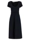 Alessandra Rich Light Wool Midi Dress With Belted Waist In Blue