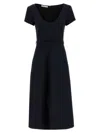 Alessandra Rich Light Wool Midi Dress With Belted Waist In Blue