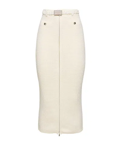 Alessandra Rich Sequined Cotton Blend Knit Midi Skirt In White