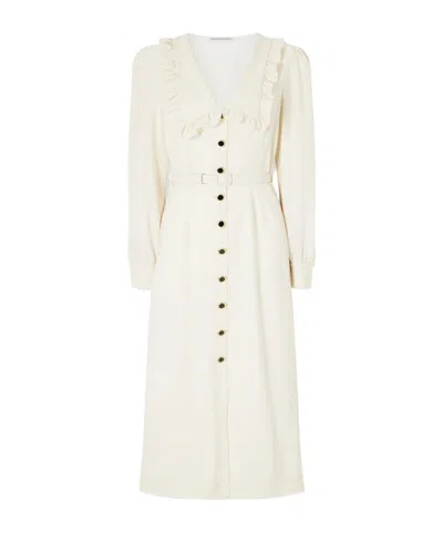 Alessandra Rich Belted Virgin Wool-crepe Midi Dress In Neutral