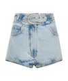 Alessandra Rich Belted Denim Shorts In Green