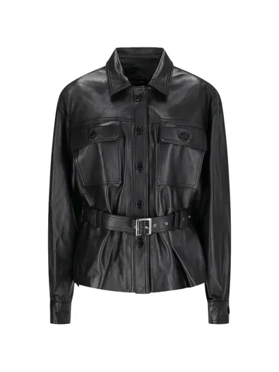 Alessandra Rich Belted Leather Jacket In Black