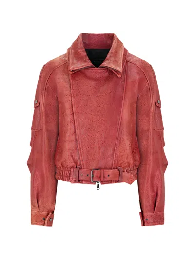 Alessandra Rich Belted Leather Jacket In Multi
