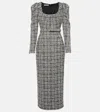Alessandra Rich Belted Lurex Tweed Midi Dress In White