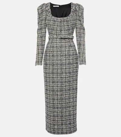 Alessandra Rich Belted Lurex Tweed Midi Dress In White