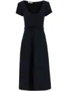 Alessandra Rich Light Wool Midi Dress With Belted Waist In 蓝色