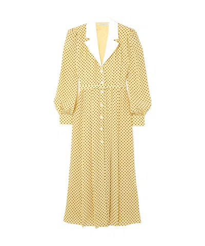 Alessandra Rich Belted Polka-dot Silk Midi Dress In Gold