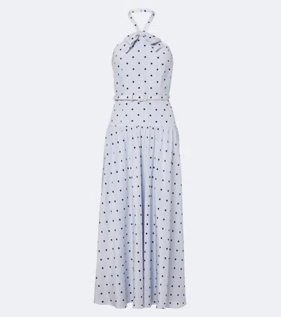 Alessandra Rich Belted Polka-dot Halterneck Silk Midi Dress In Blue