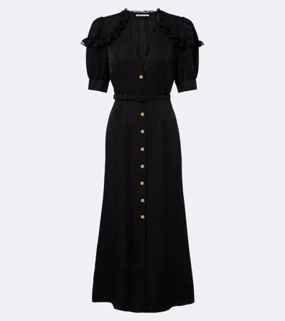 Alessandra Rich Ruffled Silk-jacquard Midi Dress In Black