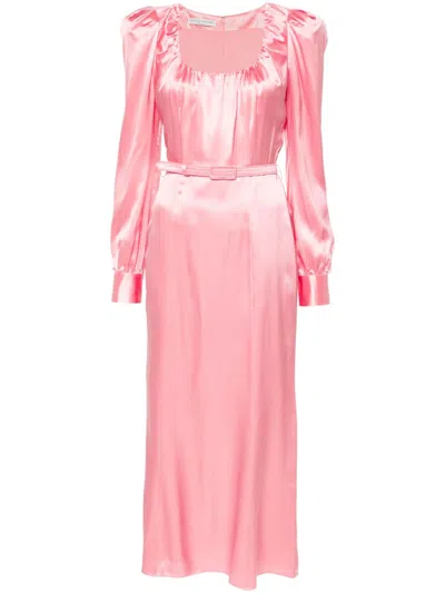 Alessandra Rich Pink Belted Silk Midi Dress In Rosa