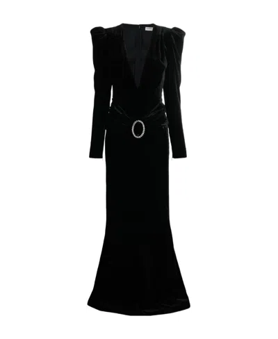 ALESSANDRA RICH BELTED VELVET V-NECK GOWN