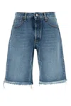 Alessandra Rich Bermuda Shorts With Frayed Hem And Belt Loops In Blue