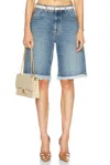 Alessandra Rich Bermuda Shorts With Frayed Hem And Belt Loops In Blue