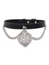 Alessandra Rich Heart-pendant Leather Necklace In Black