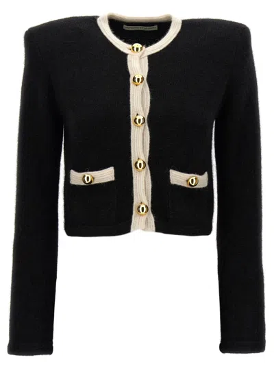 ALESSANDRA RICH BLACK ALPACA CROPPED CARDIGAN