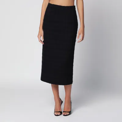 Alessandra Rich Black Bouclé Tweed Midi Skirt