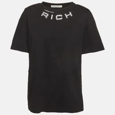 Alessandra Rich Black Cotton Logo Embellished Structured T-shirt