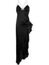 Alessandra Rich Asymmetric Ruffled Silk Gown With Crystal Embellishment In Black