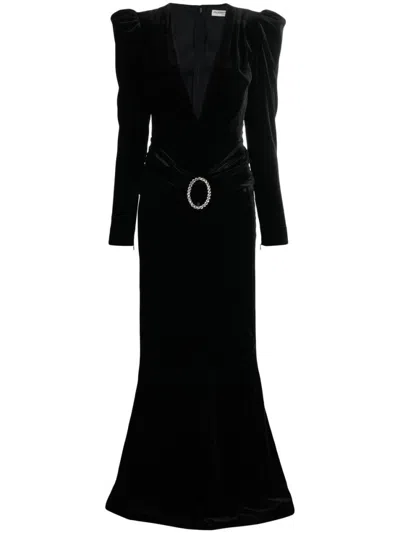 ALESSANDRA RICH BLACK DEEP NECKLINE LONG DRESS