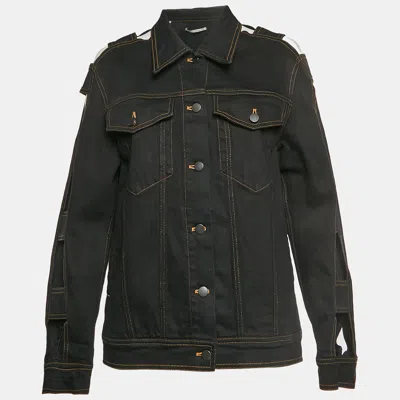 Alessandra Rich Black Denim Cutout Sleeve Jacket In Green
