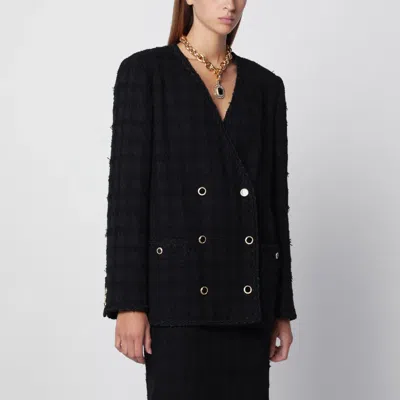 Alessandra Rich Black Double-breasted Bouclé Tweed Jacket