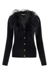 Alessandra Rich Feather Trim V-neck Knitwear In Black
