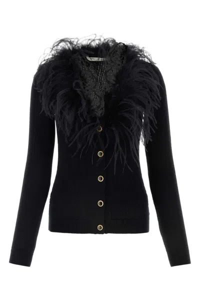 ALESSANDRA RICH BLACK FEATHER CARDIGAN