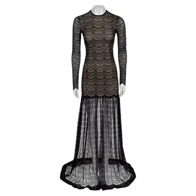 Pre-owned Alessandra Rich Black Fitted Maxi Dress It 40 Sheer Mesh Hem Gown