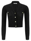 Alessandra Rich V-neck Openwork Knit Cardigan In Black