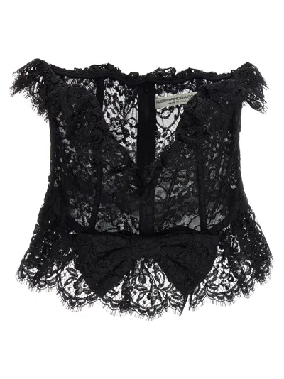 ALESSANDRA RICH BLACK LACE BOW BUSTIER TOP