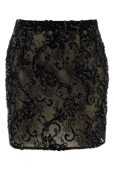 Alessandra Rich Sequin Lace Mini Skirt In Black