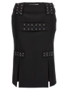 Alessandra Rich Lace-up Skirt With Fitted Silhouette And Slits In Black